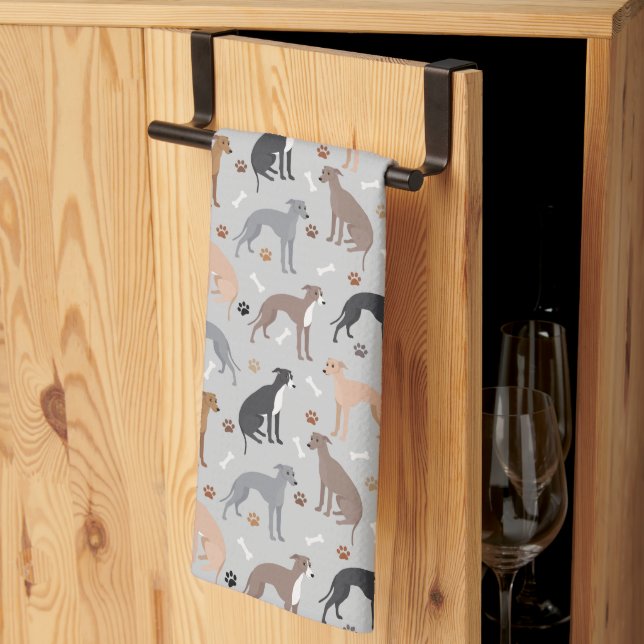 Italian Greyhound Dog Bones and Paws Kitchen Towel (Thirds Fold)