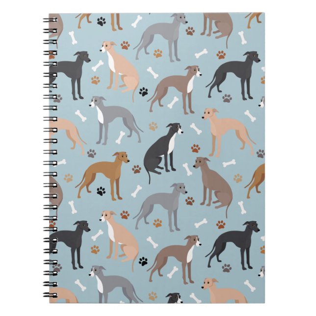 Italian Greyhound Dog Bones and Paws Notebook (Front)