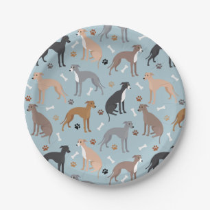 Italian Greyhound Dog Bones and Paws Paper Plate