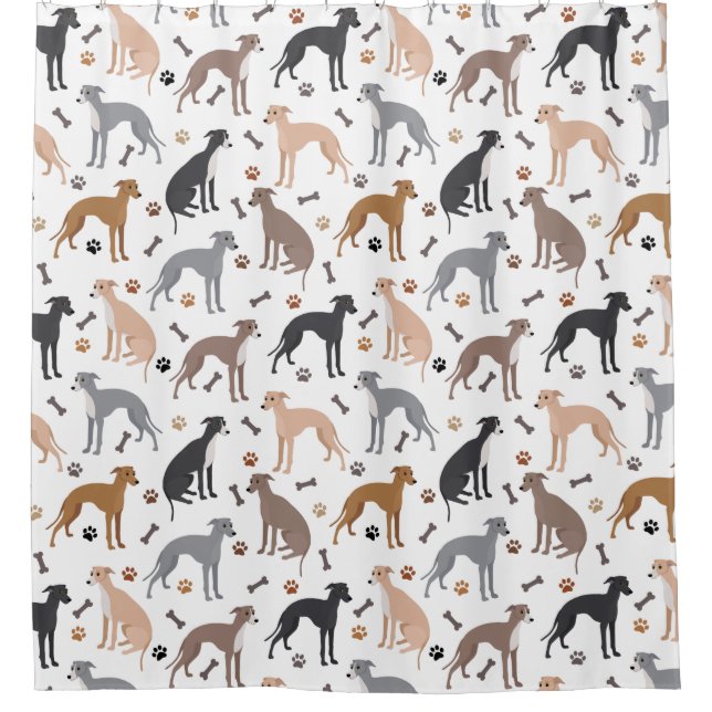 Italian Greyhound Dog Bones and Paws Shower Curtai Shower Curtain (Front)