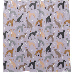 Italian Greyhound Dog Bones and Paws Shower Curtain