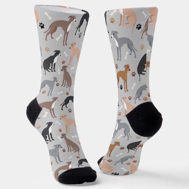 Italian Greyhound Dog Bones and Paws Socks (Angled)