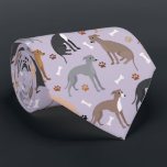 Italian Greyhound Dog Bones and Paws Tie<br><div class="desc">Cute Italian Greyhound dogs sit and stand with grey,  fawn,  black,  red fawn and blue coats with scattered dog bones and pawprints pattern.</div>