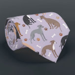 Italian Greyhound Dog Bones and Paws Tie<br><div class="desc">Cute Italian Greyhound dogs sit and stand with grey, fawn, black, red fawn and blue coats with scattered dog bones and pawprints pattern.</div>