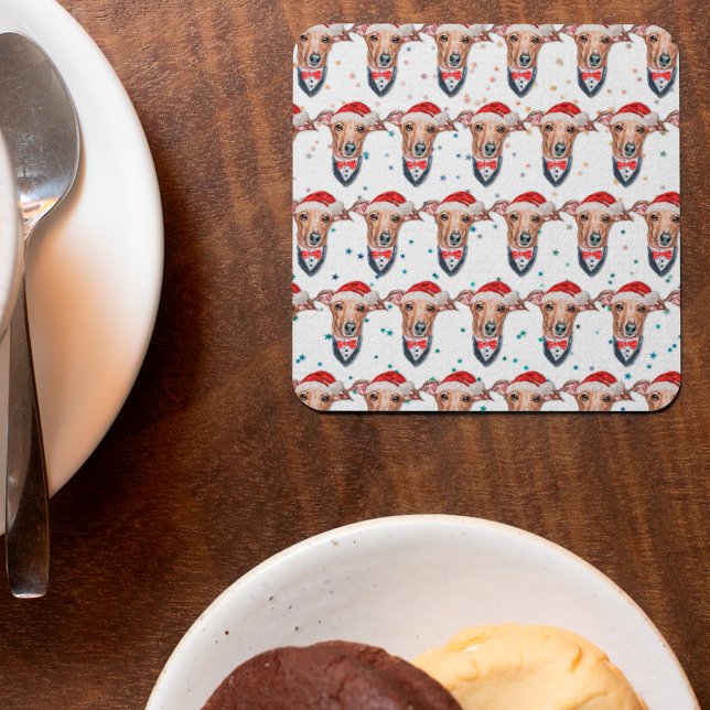 Italian Greyhound Dog Breed Christmas Square Paper Coaster (Creator Uploaded)