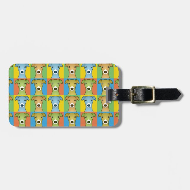 Italian Greyhound Dog Cartoon Pop-Art Luggage Tag (Front Horizontal)