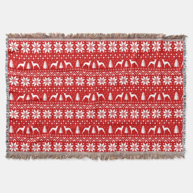 Italian Greyhound Dog Silhouettes Christmas Xmas Throw Blanket (Front)