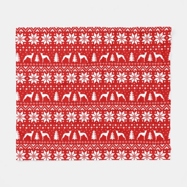 Italian Greyhound Dog Silhouettes Iggy Christmas Fleece Blanket (Front (Horizontal))
