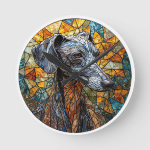 Italian Greyhound dog Stained Glass Art Round Clock