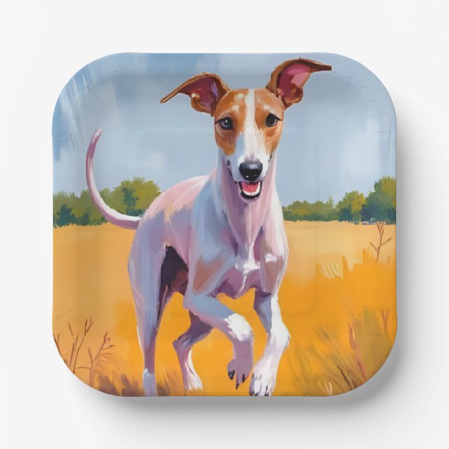 Italian Greyhound | Dog Watercolor Painting Paper Plate (Front)