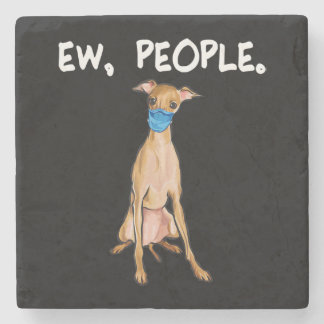 italian greyhound ew people dog wearing face mask stone coaster
