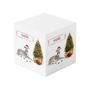 Italian Greyhound Funny Christmas Dog with Tree Cube