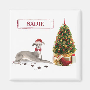 Italian Greyhound Funny Christmas Dog with Tree Magnet