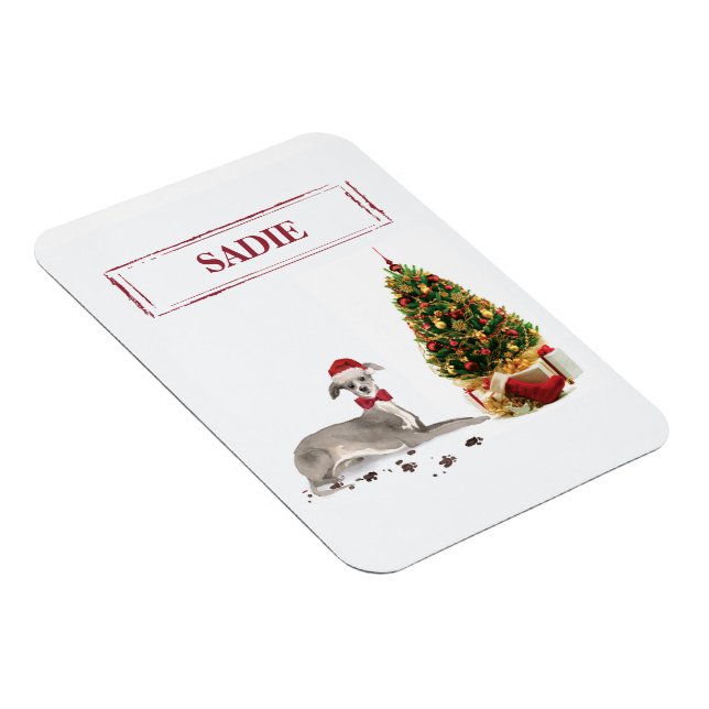 Italian Greyhound Funny Christmas Dog with Tree Magnet (Right Side)