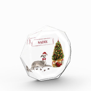 Italian Greyhound Funny Christmas Dog with Tree Photo Block