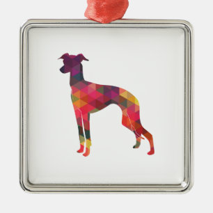 Italian Greyhound Geo Pattern Silhouette - Multi Metal Tree Decoration