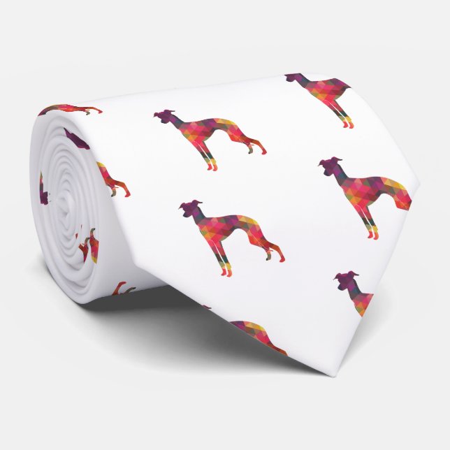 Italian Greyhound Geo Pattern Silhouette - Multi Tie (Rolled)