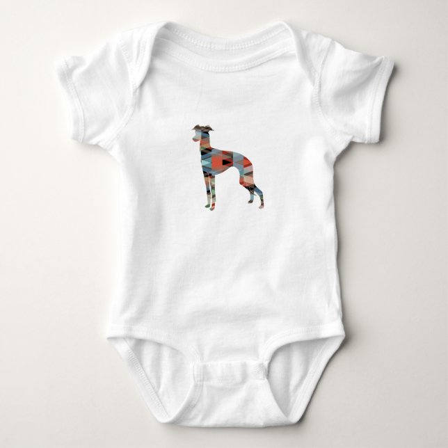 Italian Greyhound Geo Pattern Silhouette - Plaid Baby Bodysuit (Front)