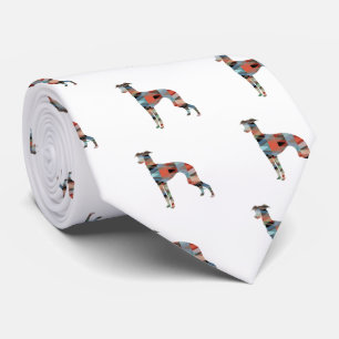 Italian Greyhound Geo Pattern Silhouette - Plaid Tie