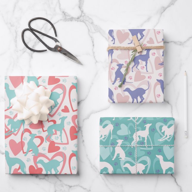 Italian greyhound Hearts Paw Cute Dog Love Pattern Wrapping Paper Sheet (Front)