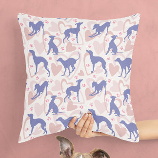Italian Greyhound Hearts Paws Periwinkle Pattern Cushion