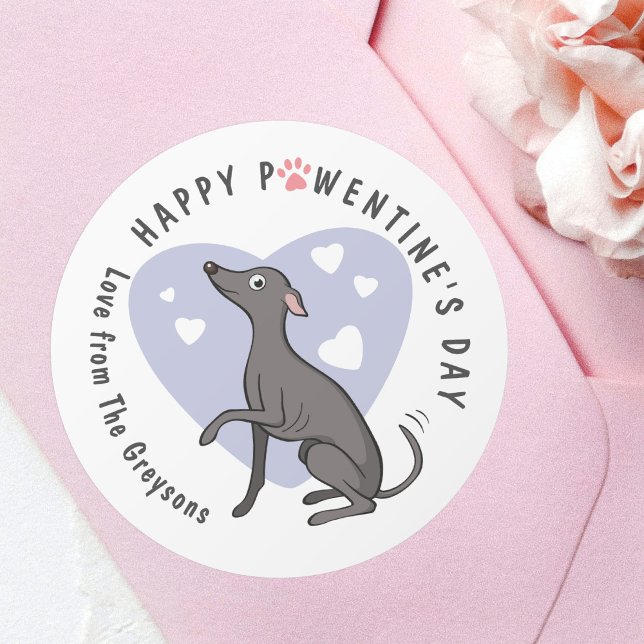 Italian Greyhound Love Grey Cartoon Dog Cute Heart Classic Round Sticker (Creator Uploaded)
