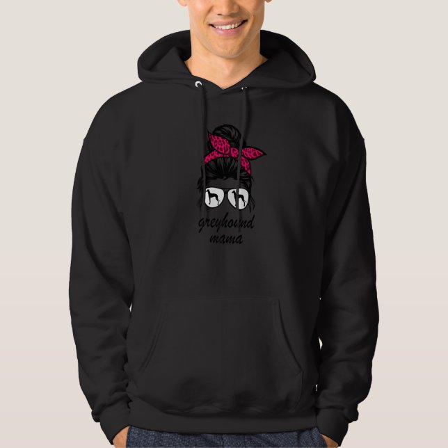 Italian Greyhound Mom messy bun hair glasses Greyh Hoodie (Front)