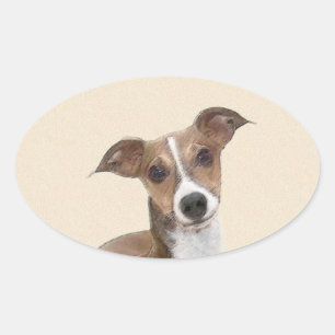 Italian Greyhound Painting - Cute Original Dog Art Oval Sticker