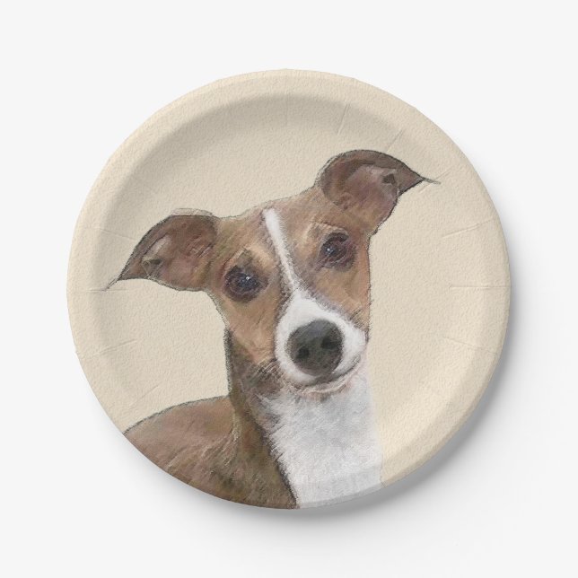 Italian Greyhound Painting - Cute Original Dog Art Paper Plate (Front)