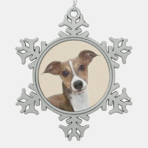 Italian Greyhound Painting - Cute Original Dog Art Snowflake Pewter Christmas Ornament