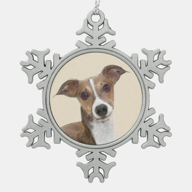 Italian Greyhound Painting - Cute Original Dog Art Snowflake Pewter Christmas Ornament (Front)