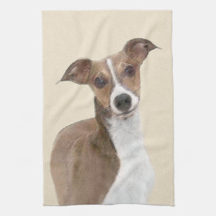 Italian Greyhound Painting - Cute Original Dog Art Tea Towel