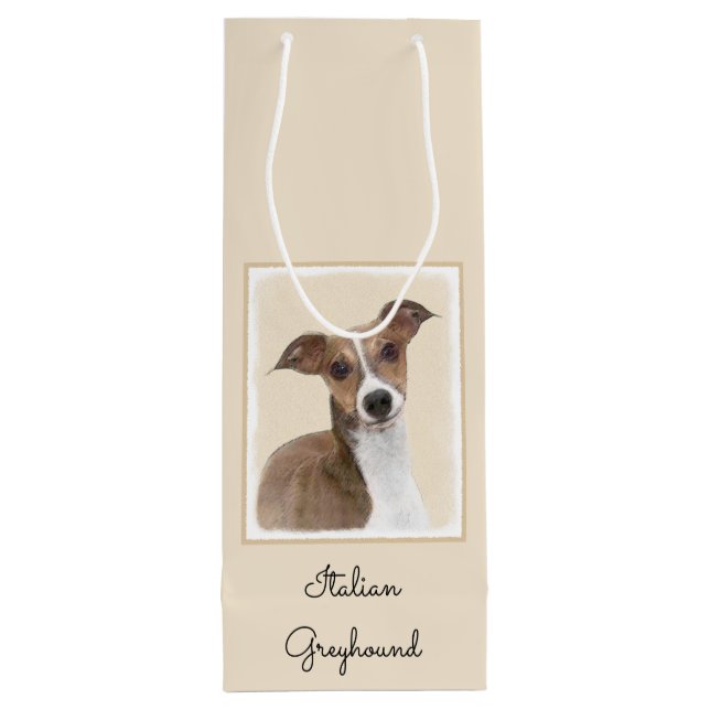 Italian Greyhound Painting - Cute Original Dog Art Wine Gift Bag (Back)