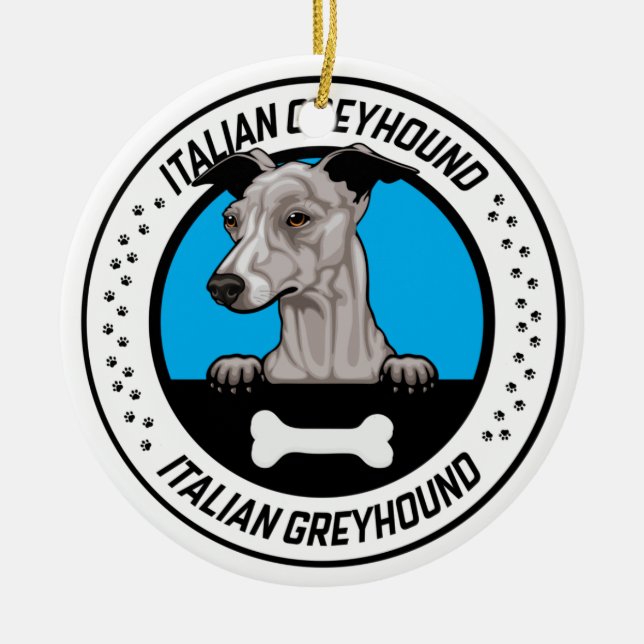 Italian Greyhound Peeking Illustration Badge Ceramic Tree Decoration (Front)