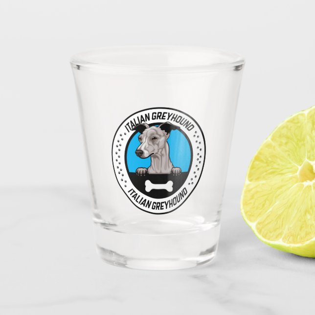 Italian Greyhound Peeking Illustration Badge Shot Glass (Front)