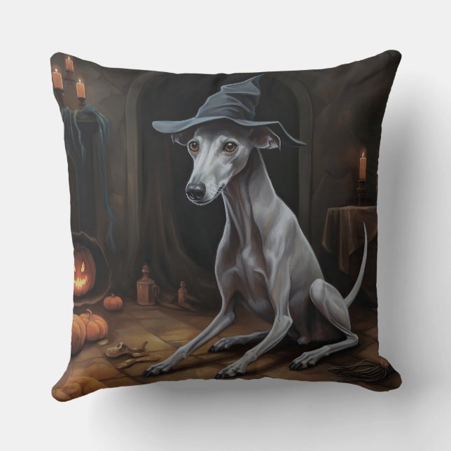 Italian Greyhound Pumpkins Halloween Scary  Cushion (Back)