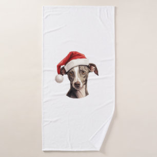 Italian Greyhound Santa Hat Christmas Sweater Pet Bath Towel