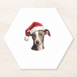 Italian Greyhound Santa Hat Christmas Sweater Pet  Paper Coaster