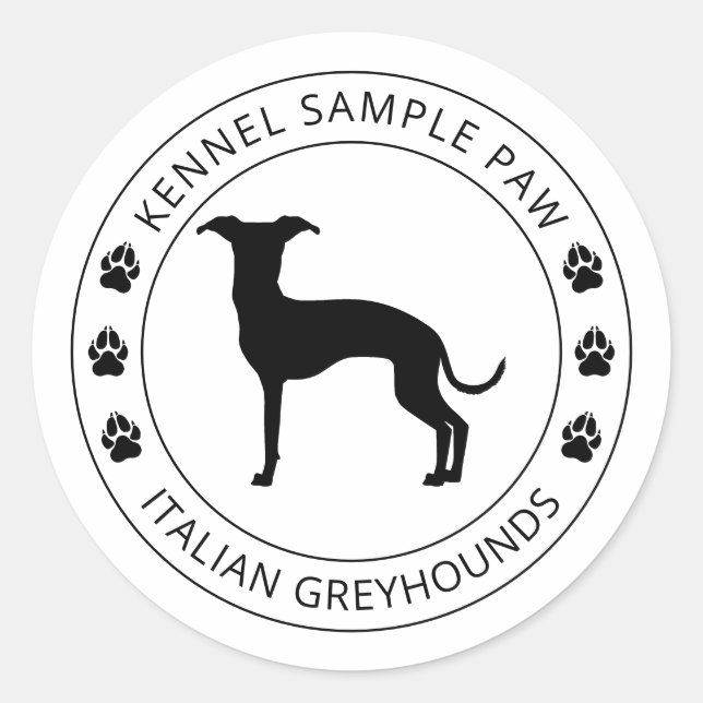 Italian Greyhound Silhouette With Paws And Text Classic Round Sticker (Front)