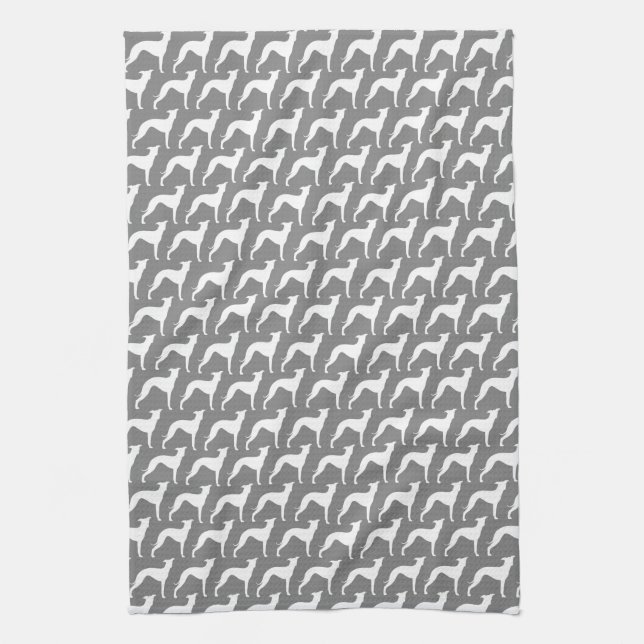 Italian Greyhound Silhouettes Pattern Iggies Tea Towel (Vertical)
