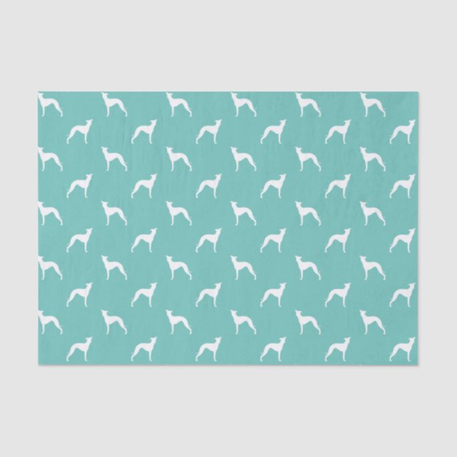Italian Greyhound Silhouettes Pattern Teal Tissue Paper (Front)