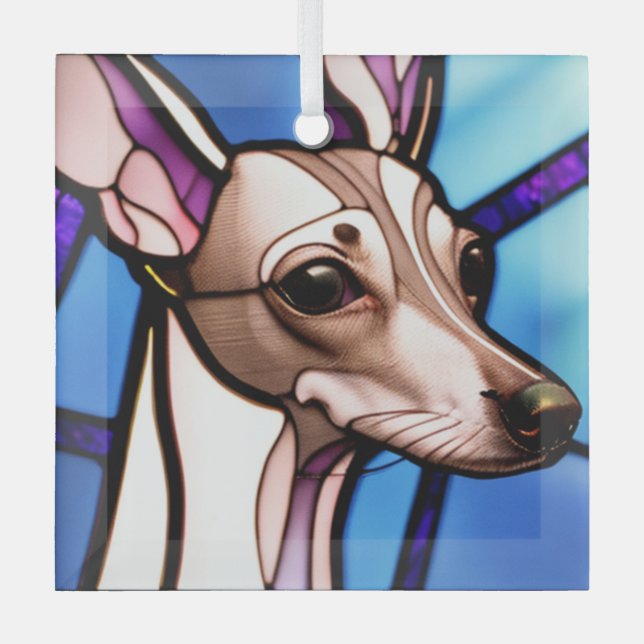 Italian Greyhound "Stained Glass"  Glass Tree Decoration (Front)