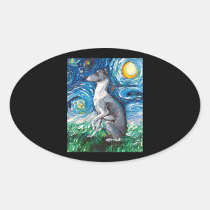 Italian Greyhound Starry Night Whippet Dog Art Oval Sticker