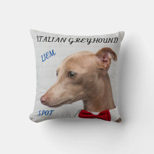 ITALIAN GREYHOUND THROW PILLOW WITH NAMES/MESSAGE.