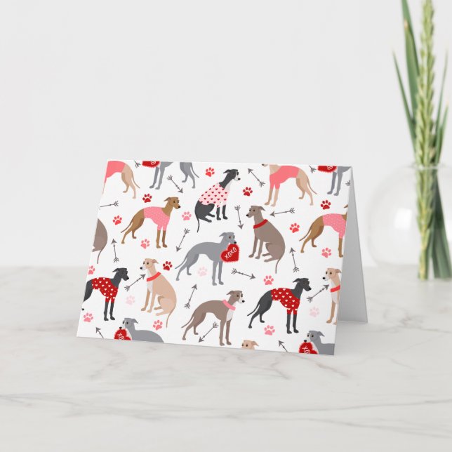 Italian Greyhound Valentine Pattern Holiday Card (Front)