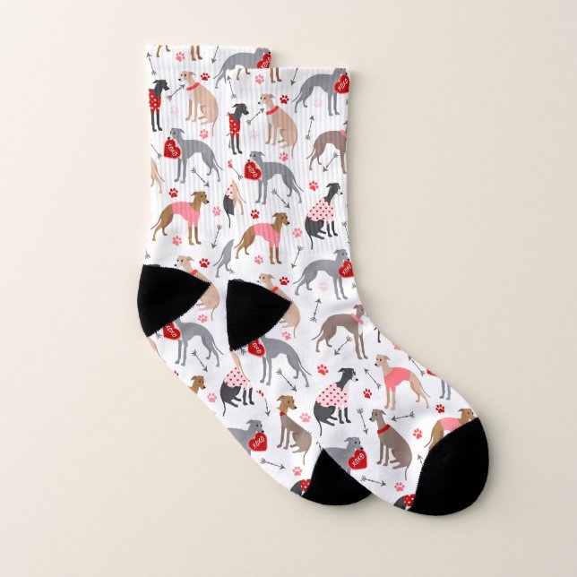 Italian Greyhound Valentine Pattern Socks (Pair)