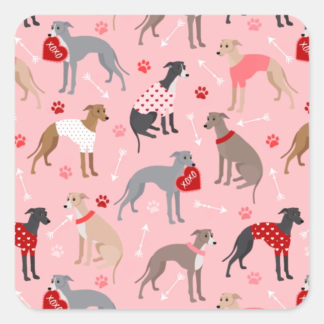 Italian Greyhound Valentine Pattern Square Sticker (Front)
