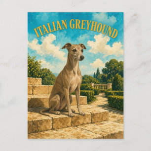 Italian Greyhound, Vintage Watercolor Dog Art Postcard