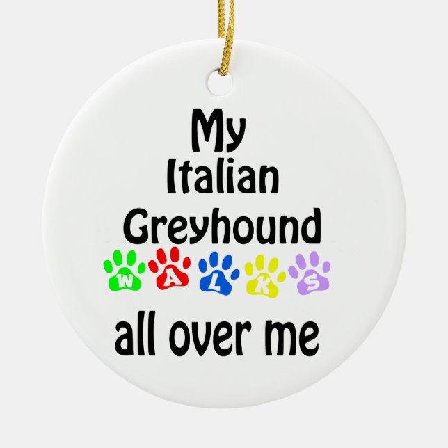 Italian Greyhound Walks Design Ceramic Tree Decoration (Front)