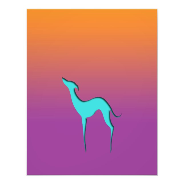 Italian Greyhound Whippet blue silhouette Ombre Photo Print (Front)